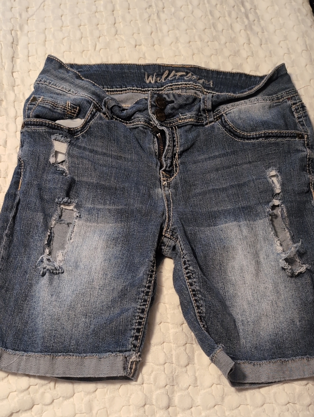 WallFlower Distressed Sequin Bermuda Jean Shorts Size 11
